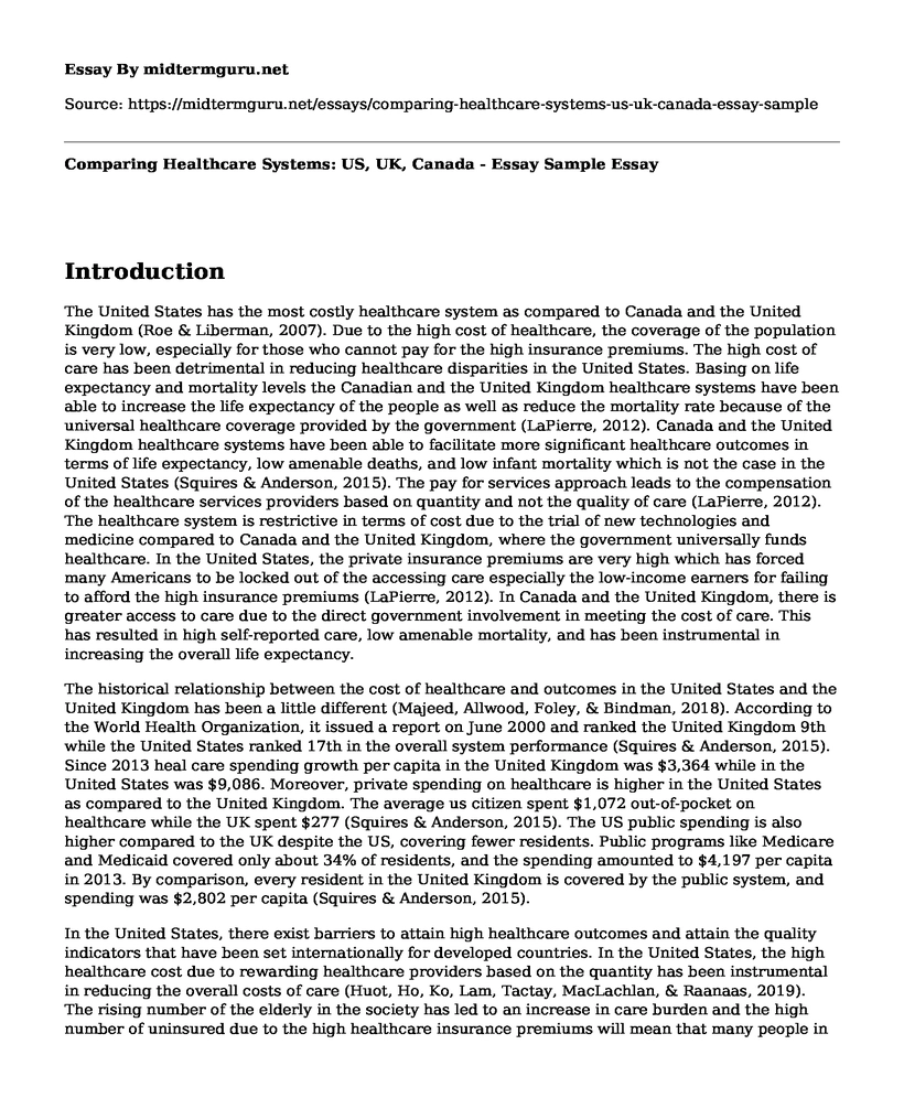 Comparing Healthcare Systems: US, UK, Canada - Essay Sample