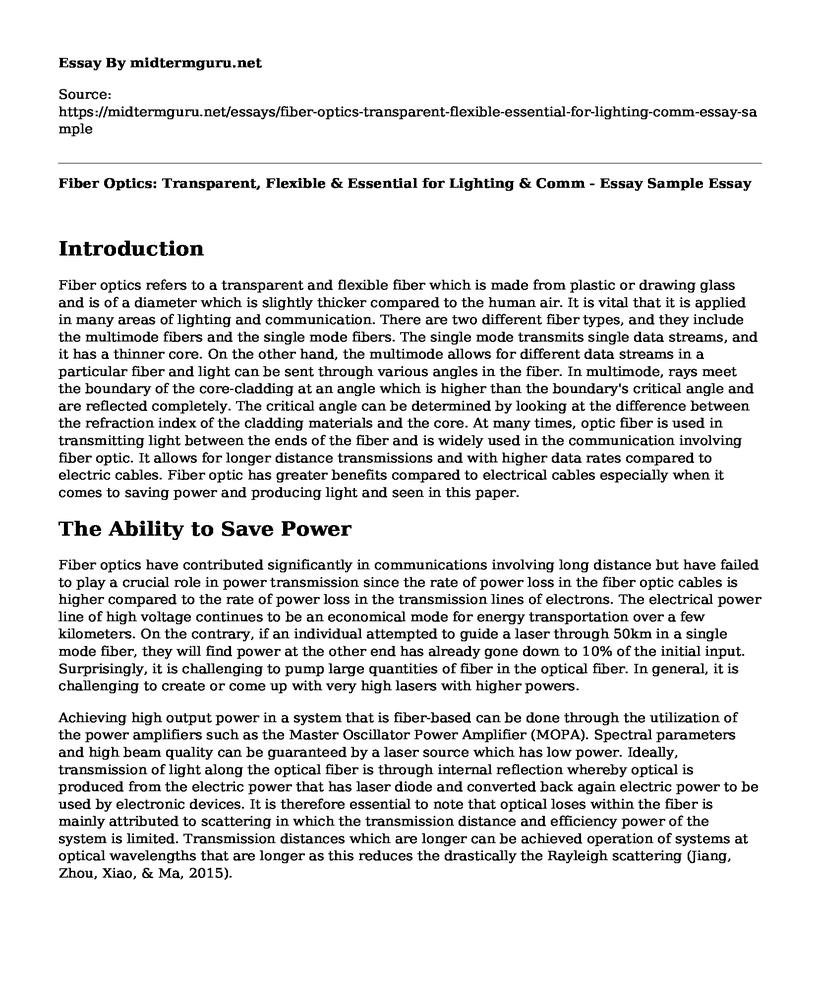 Fiber Optics: Transparent, Flexible & Essential for Lighting & Comm - Essay Sample