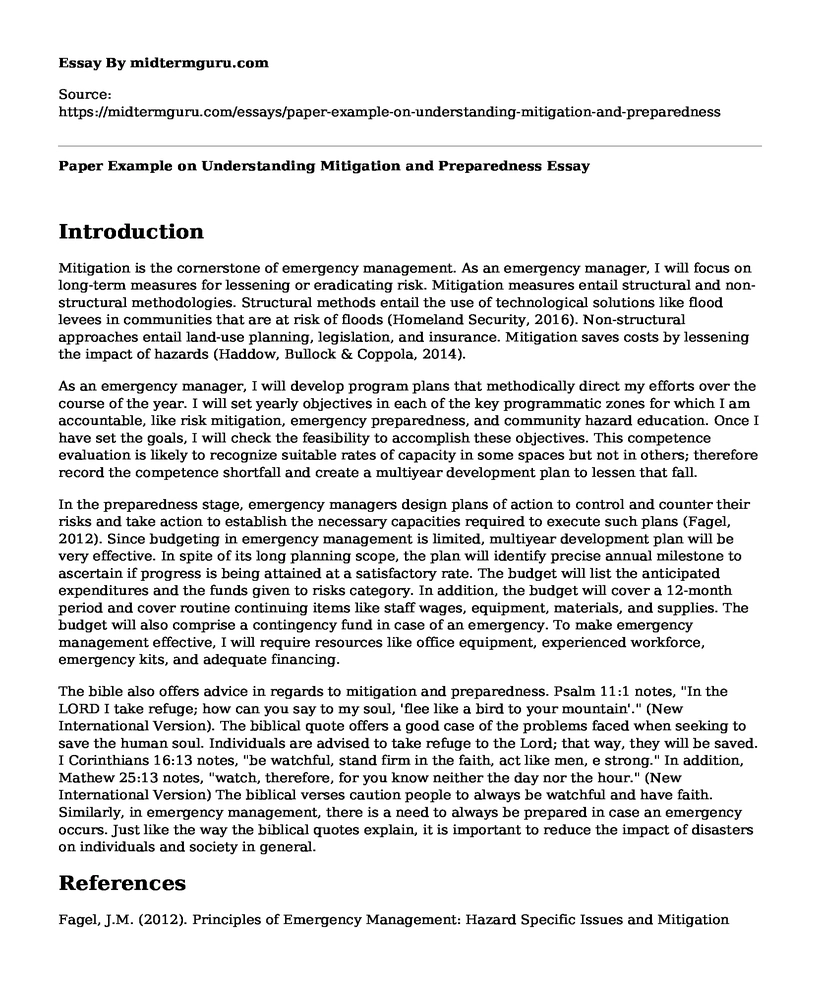 Paper Example on Understanding Mitigation and Preparedness