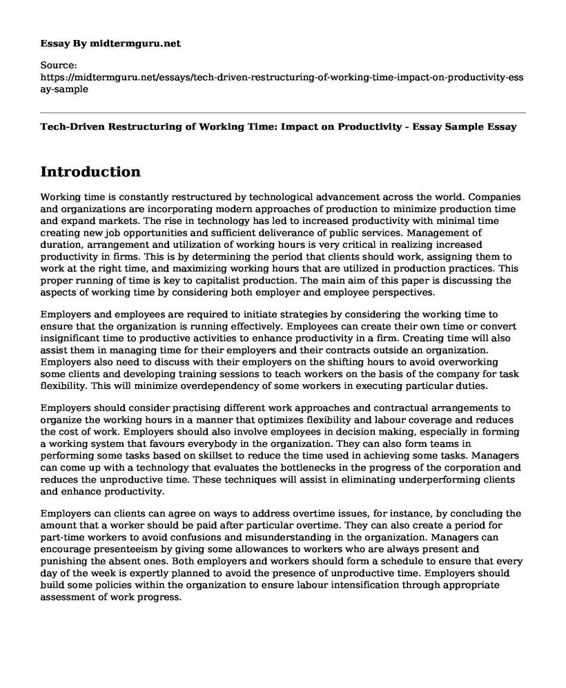 Tech-Driven Restructuring of Working Time: Impact on Productivity - Essay Sample
