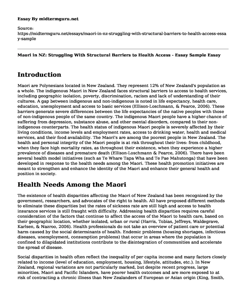 Maori in NZ: Struggling With Structural Barriers to Health Access - Essay Sample