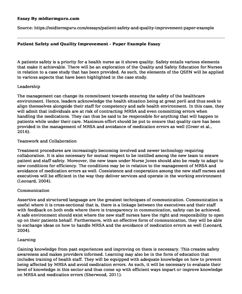  Patient Safety and Quality Improvement - Paper Example