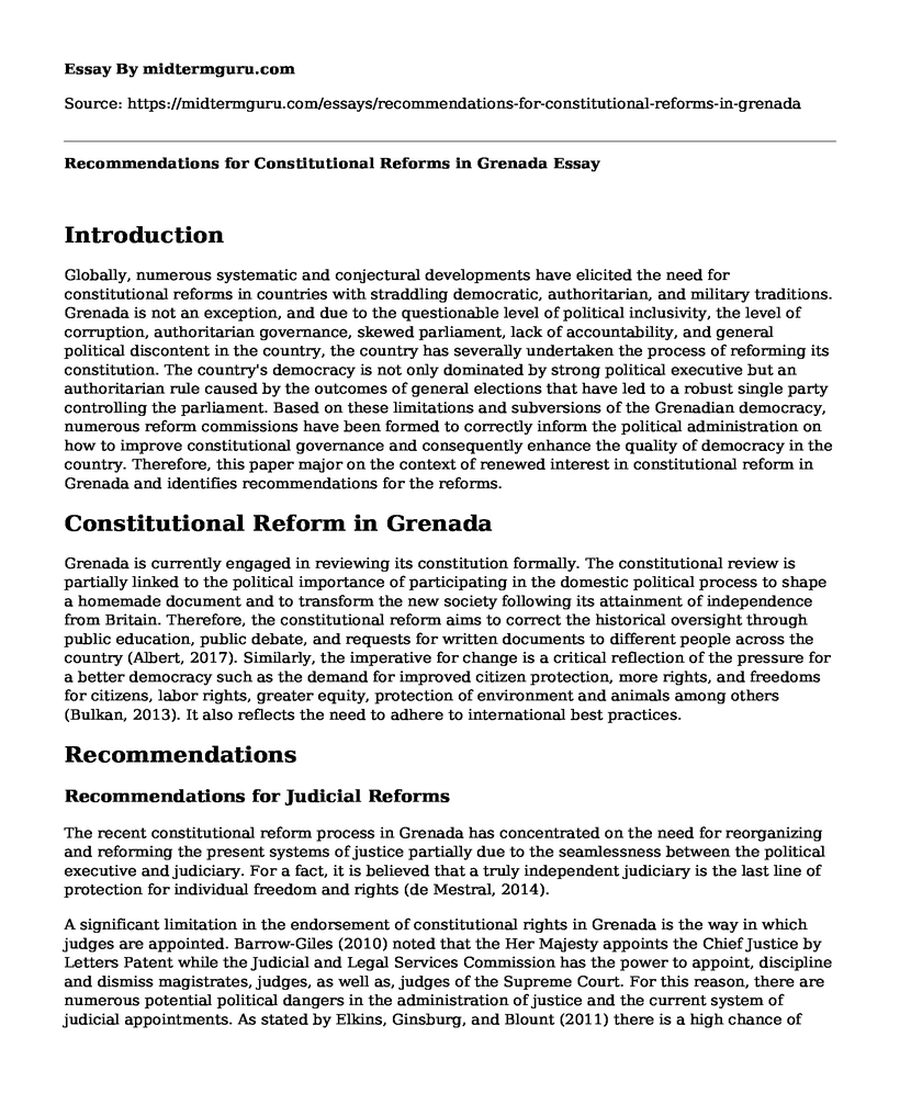 Recommendations for Constitutional Reforms in Grenada