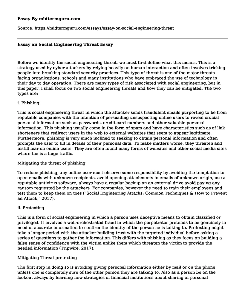Essay on Social Engineering Threat