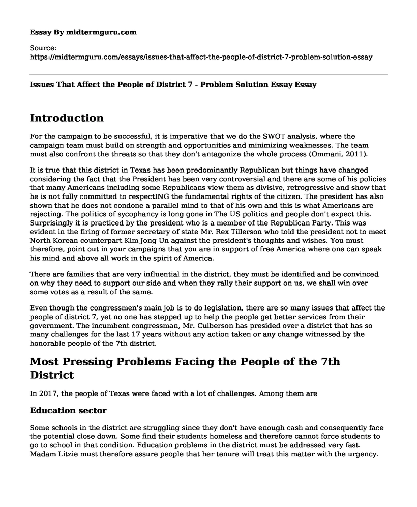 Issues That Affect the People of District 7 - Problem Solution Essay