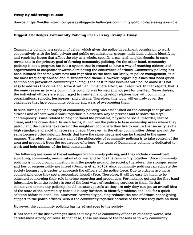 Biggest Challenges Community Policing Face - Essay Example