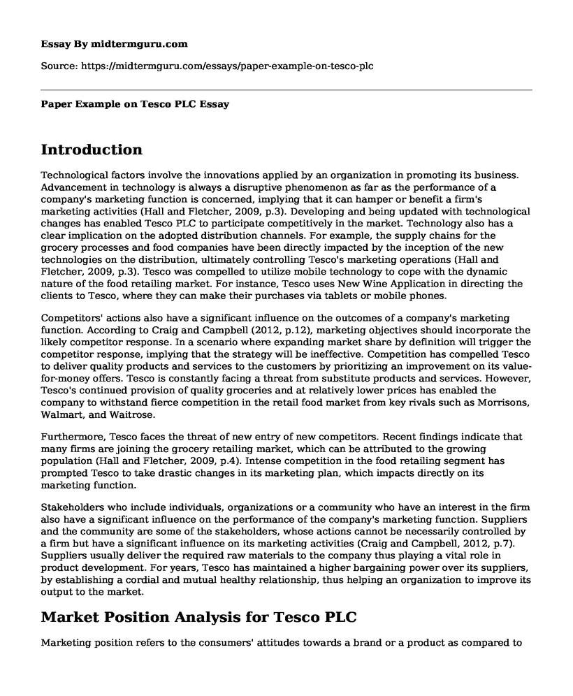 Paper Example on Tesco PLC