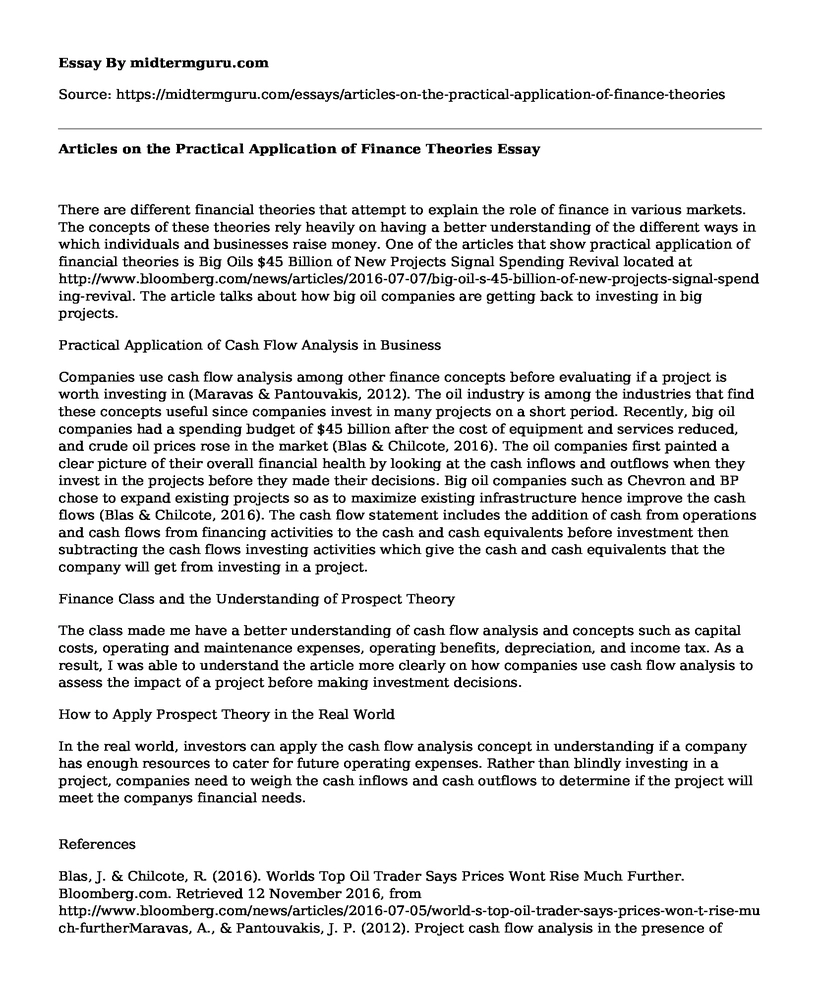 Articles on the Practical Application of Finance Theories