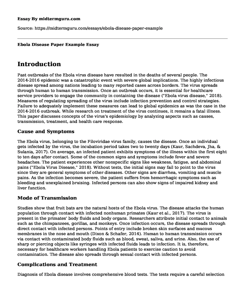 Ebola Disease Paper Example