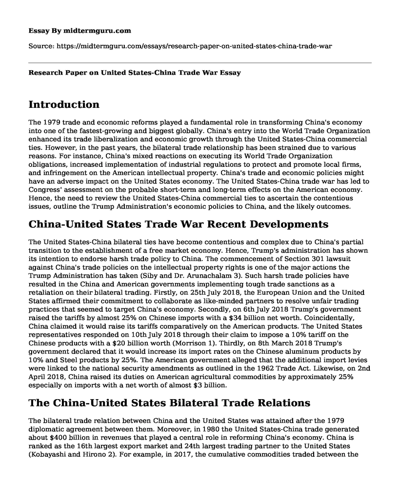 Research Paper on United States-China Trade War