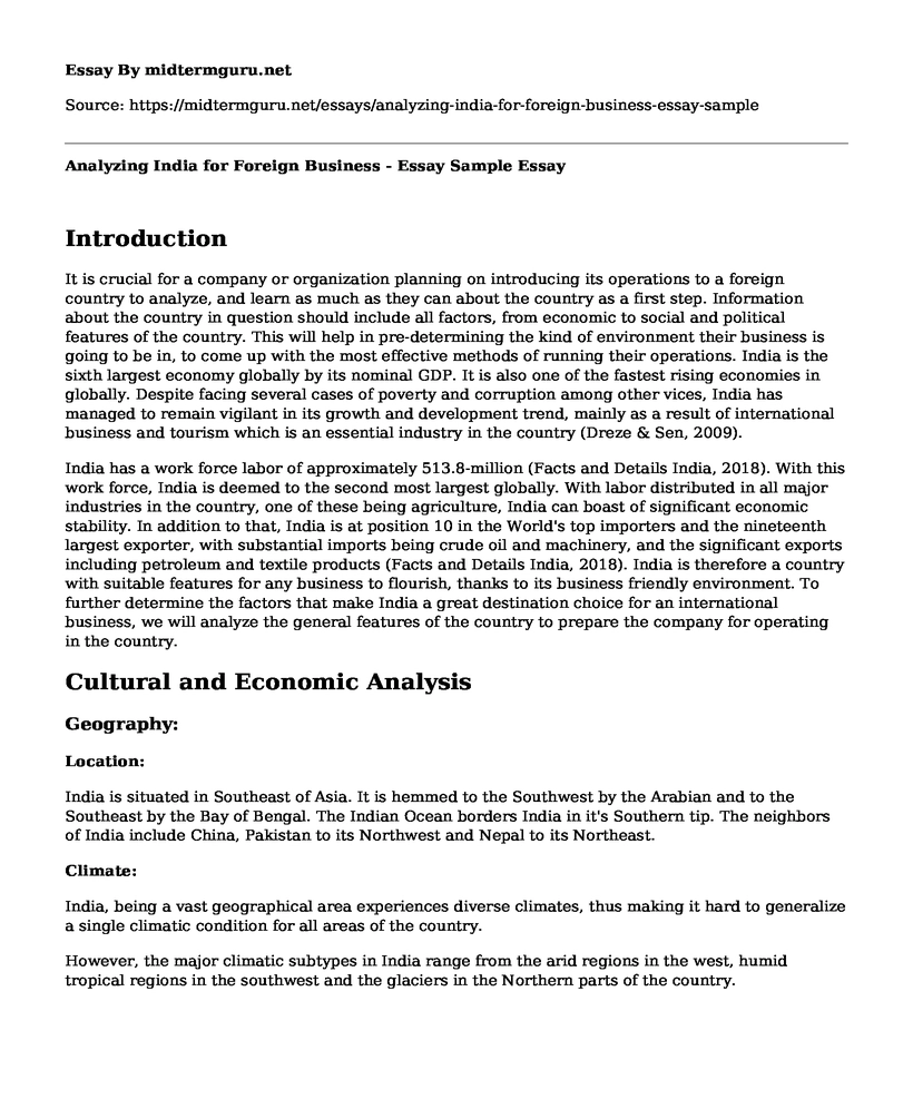 Analyzing India for Foreign Business - Essay Sample