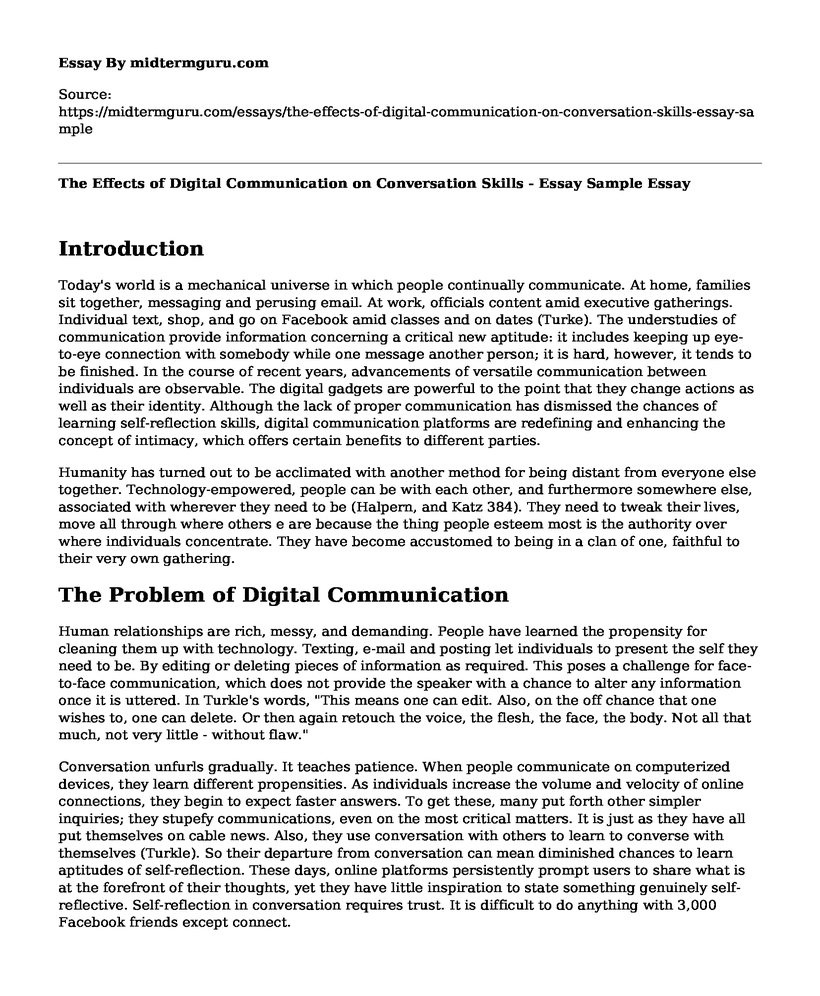 The Effects of Digital Communication on Conversation Skills - Essay Sample