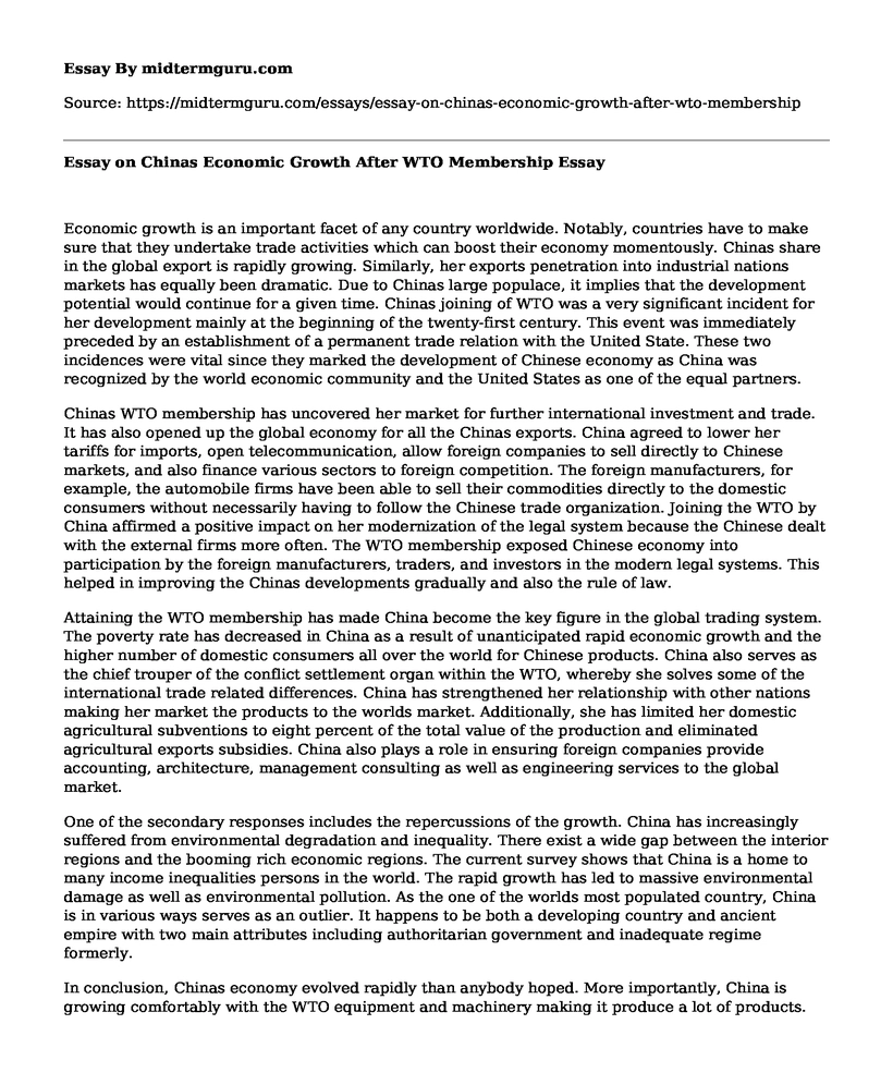 Essay on Chinas Economic Growth After WTO Membership