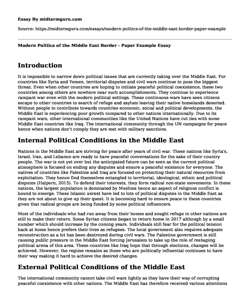 Modern Politics of the Middle East Border - Paper Example