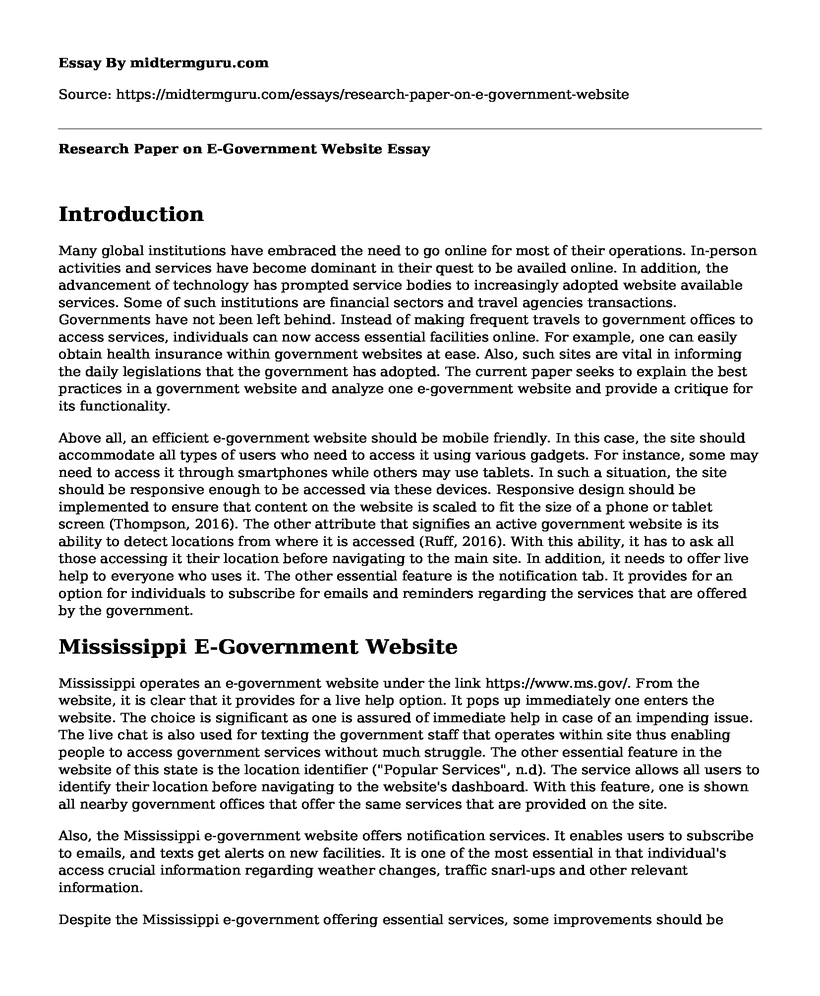 Research Paper on E-Government Website