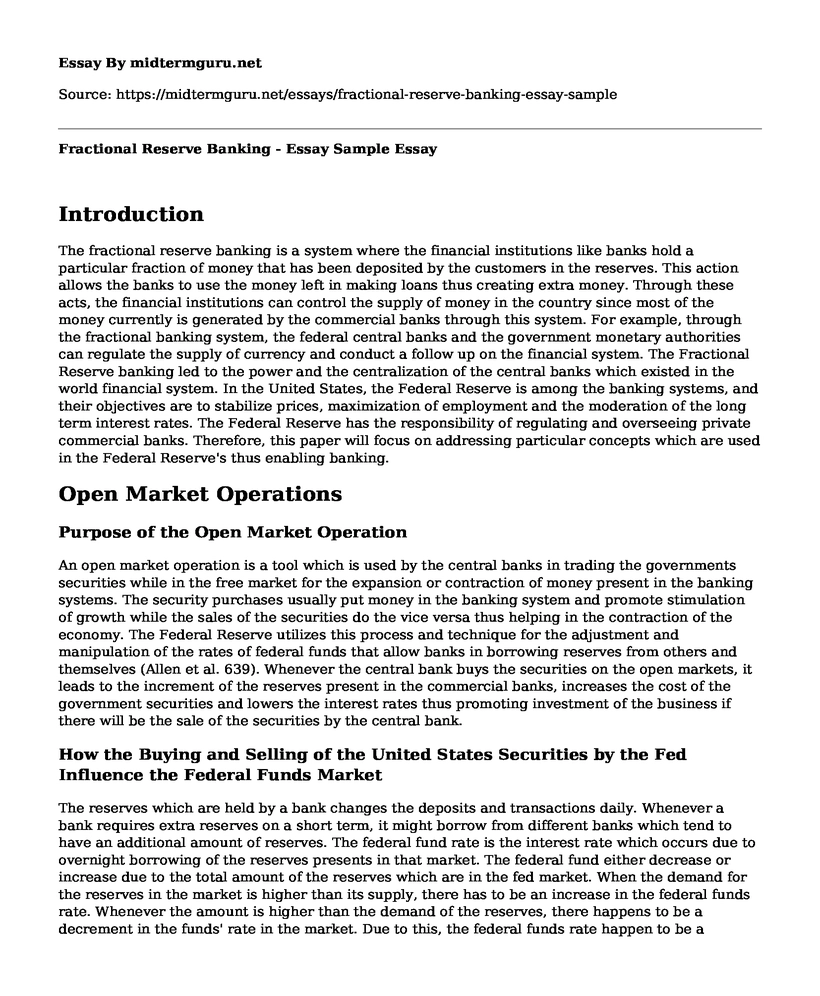 Fractional Reserve Banking - Essay Sample