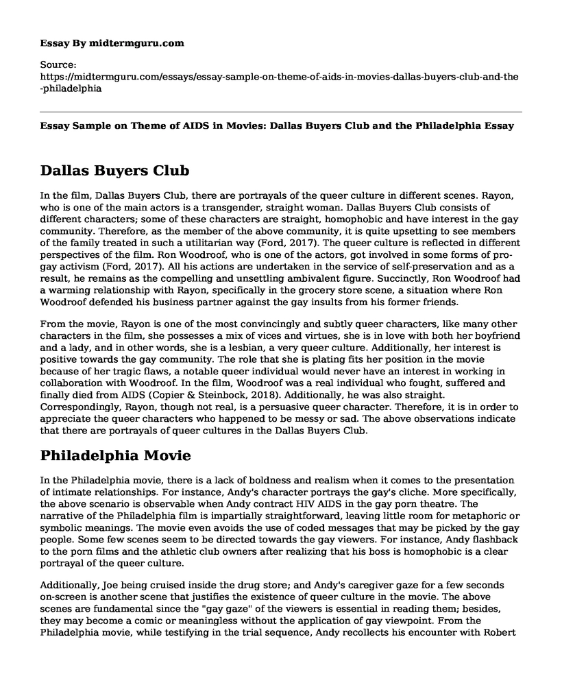 Essay Sample on Theme of AIDS in Movies: Dallas Buyers Club and the Philadelphia