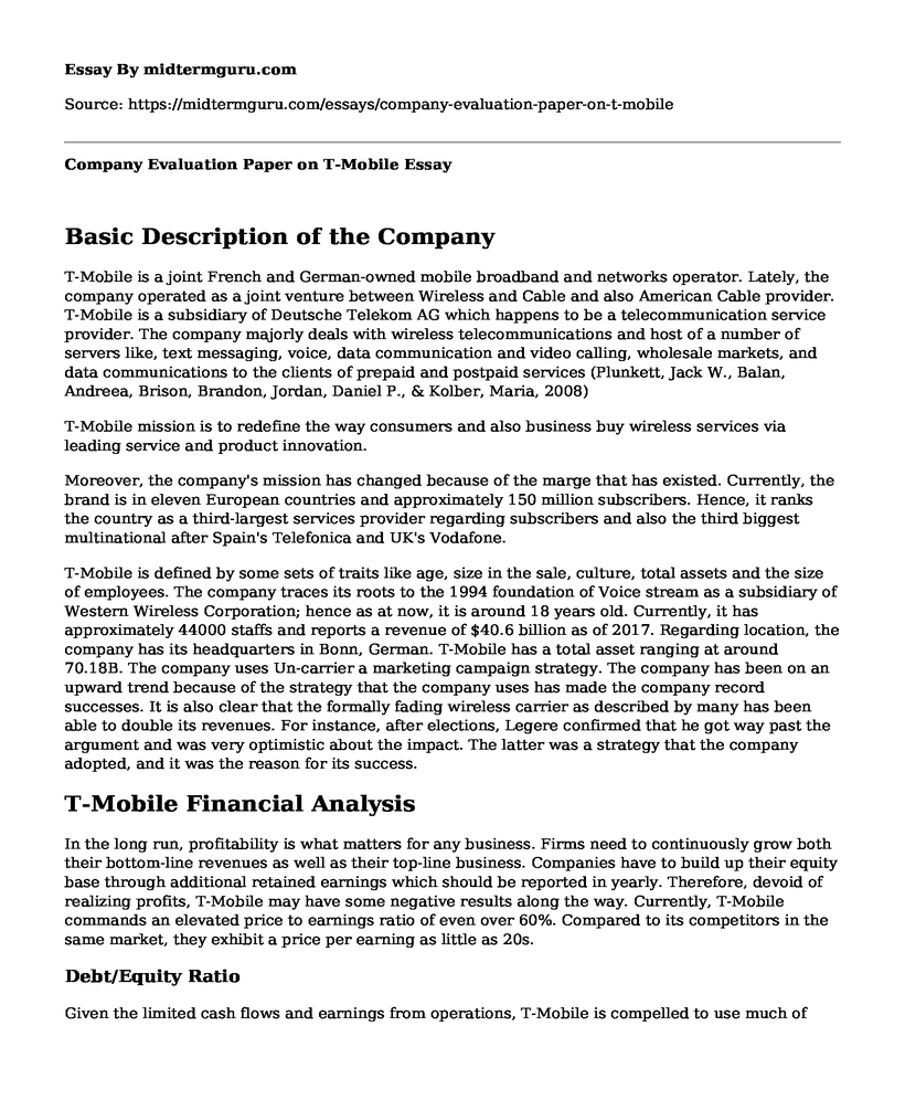 Company Evaluation Paper on T-Mobile