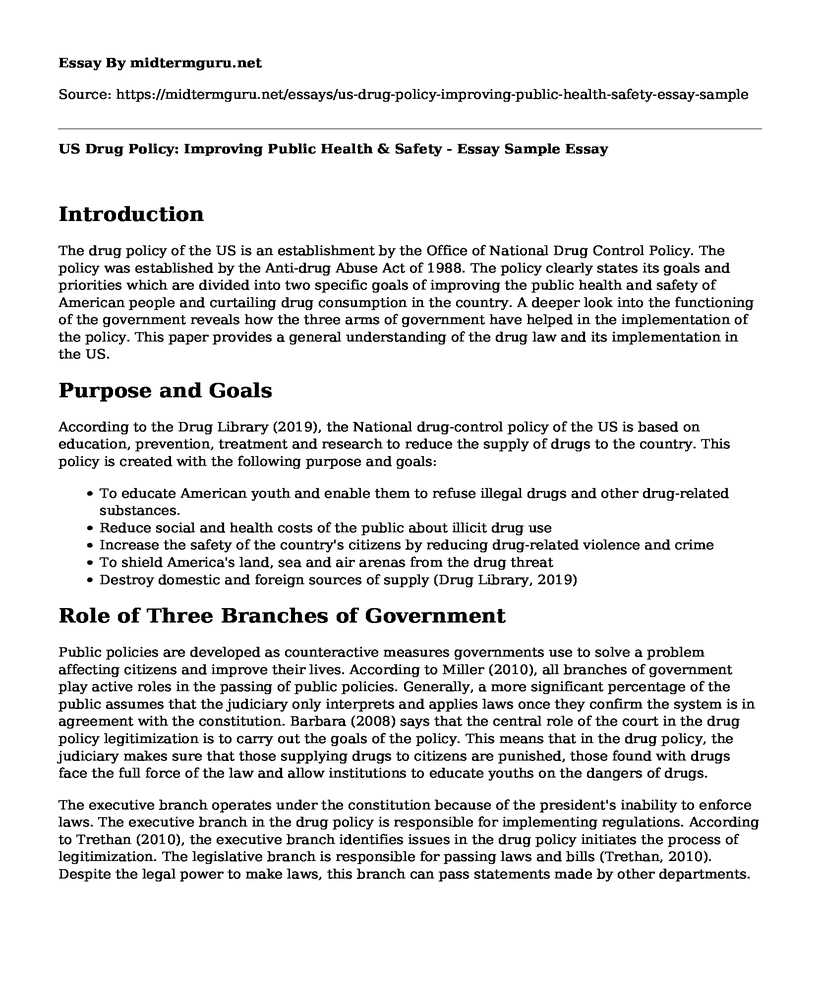 US Drug Policy: Improving Public Health & Safety - Essay Sample