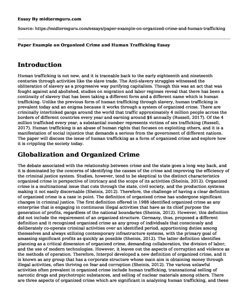 Paper Example on Organized Crime and Human Trafficking