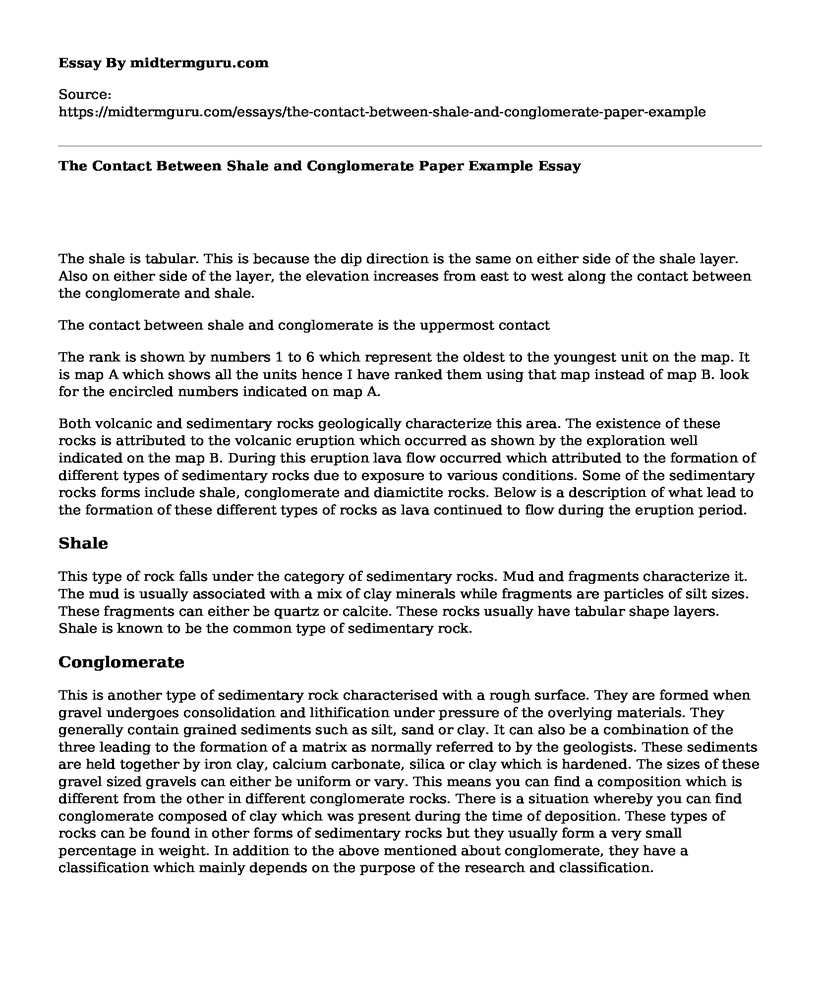 The Contact Between Shale and Conglomerate Paper Example