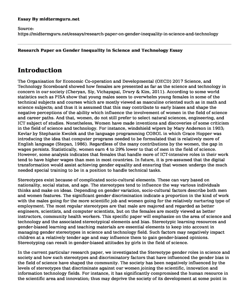 Research Paper on Gender Inequality in Science and Technology