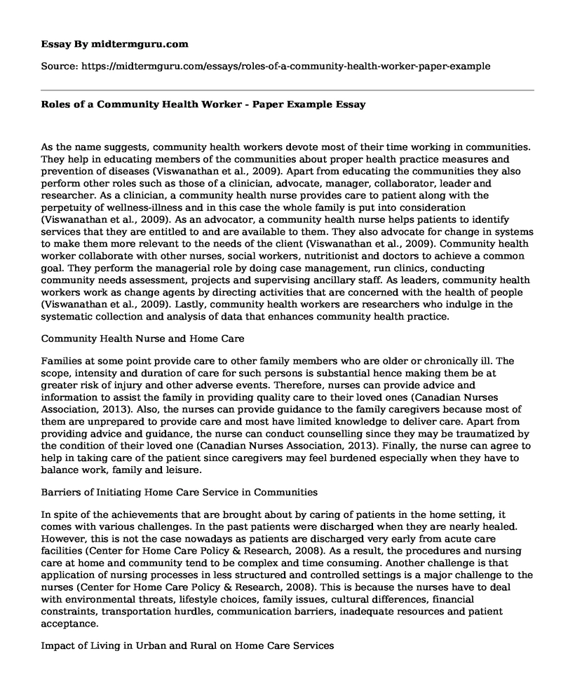 Roles of a Community Health Worker - Paper Example