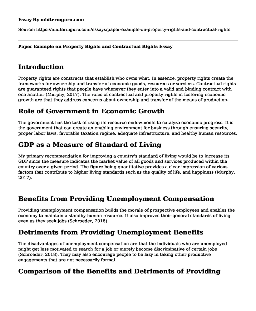 Paper Example on Property Rights and Contractual Rights