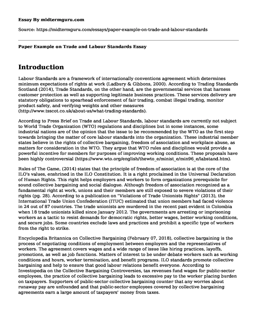 Paper Example on Trade and Labour Standards