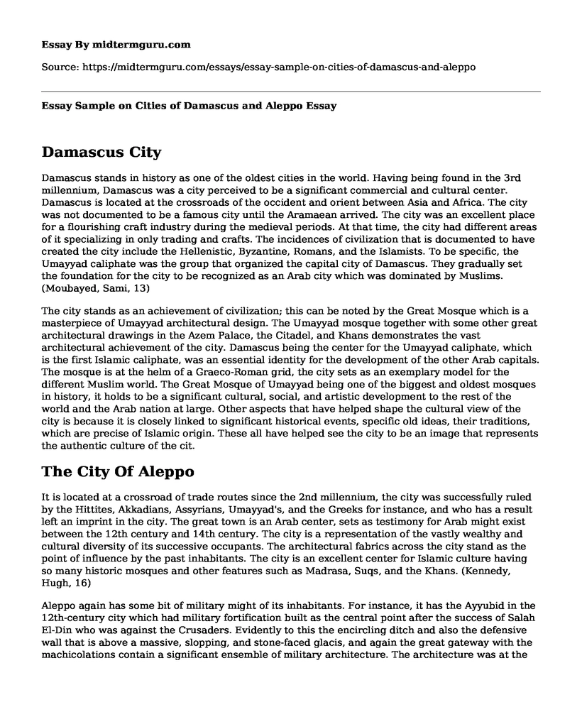Essay Sample on Cities of Damascus and Aleppo