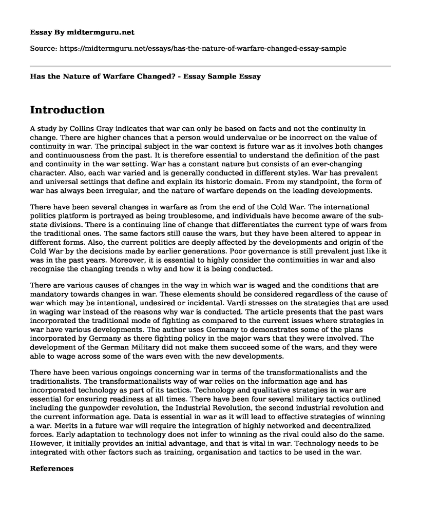 Has the Nature of Warfare Changed? - Essay Sample