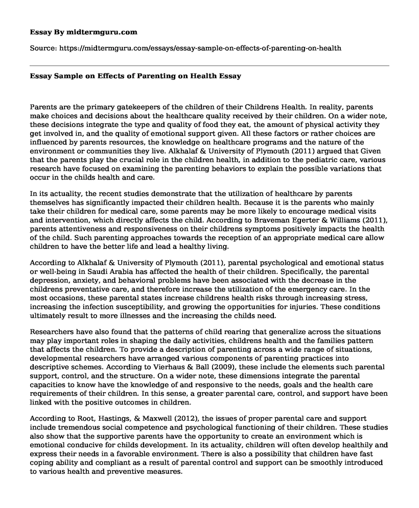 Essay Sample on Effects of Parenting on Health