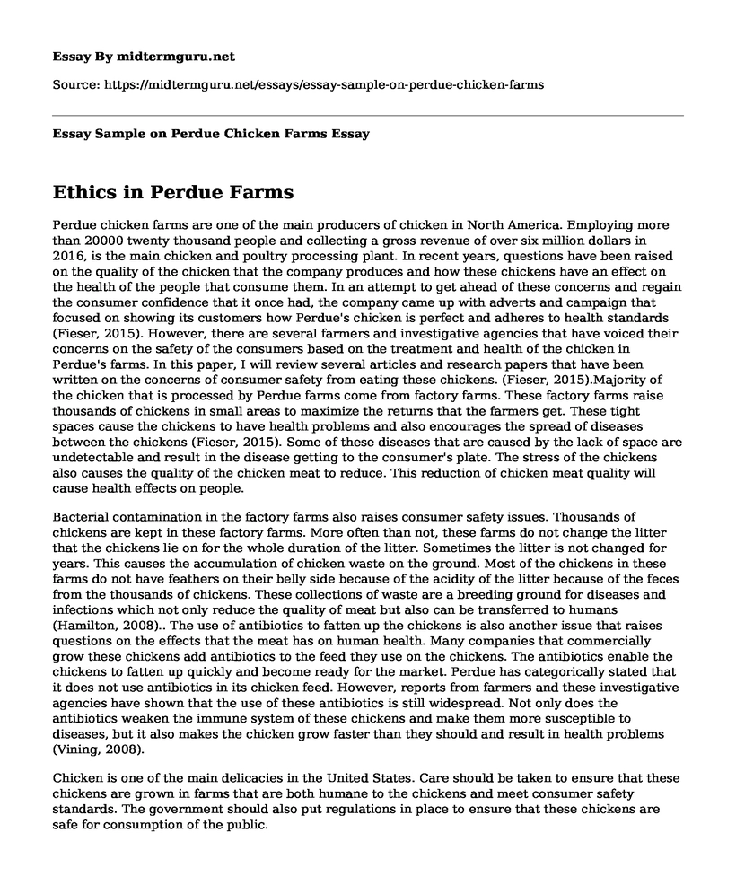 Essay Sample on Perdue Chicken Farms