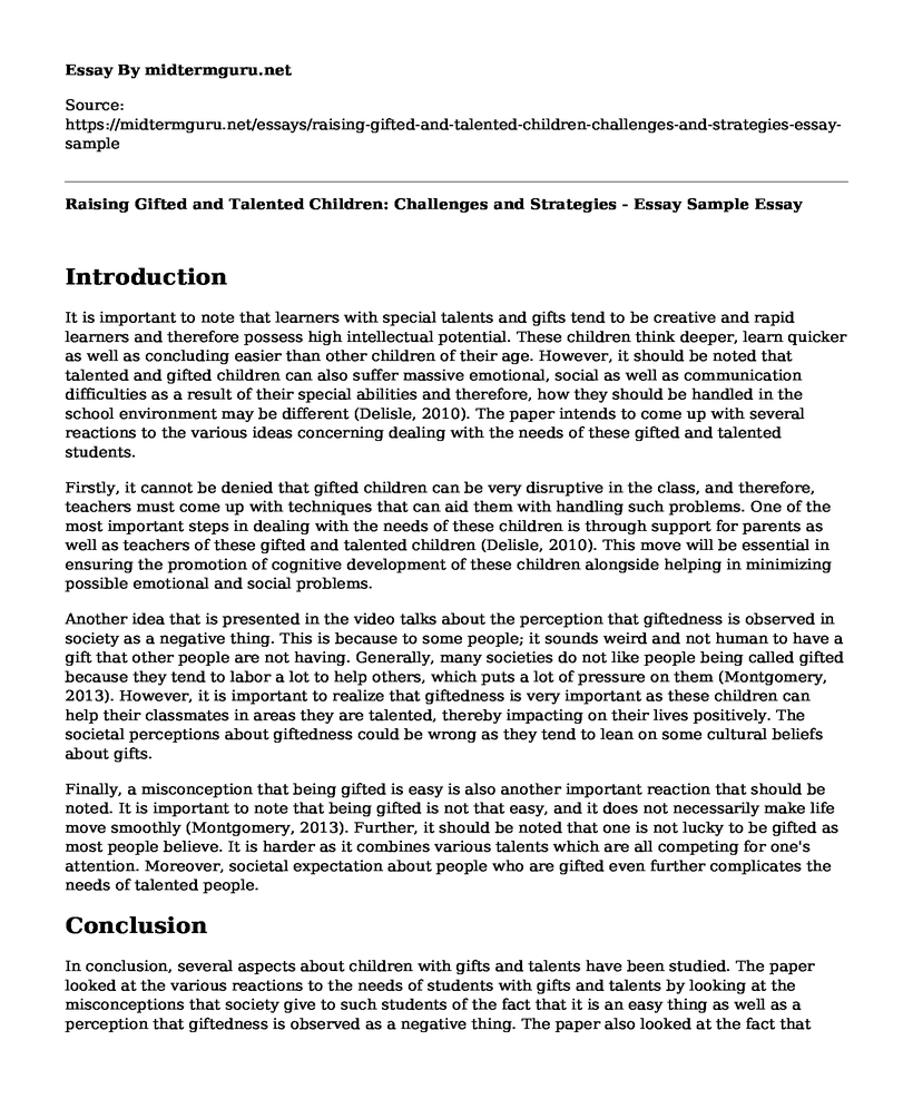 Raising Gifted and Talented Children: Challenges and Strategies - Essay Sample