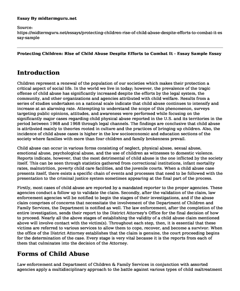 Protecting Children: Rise of Child Abuse Despite Efforts to Combat It - Essay Sample