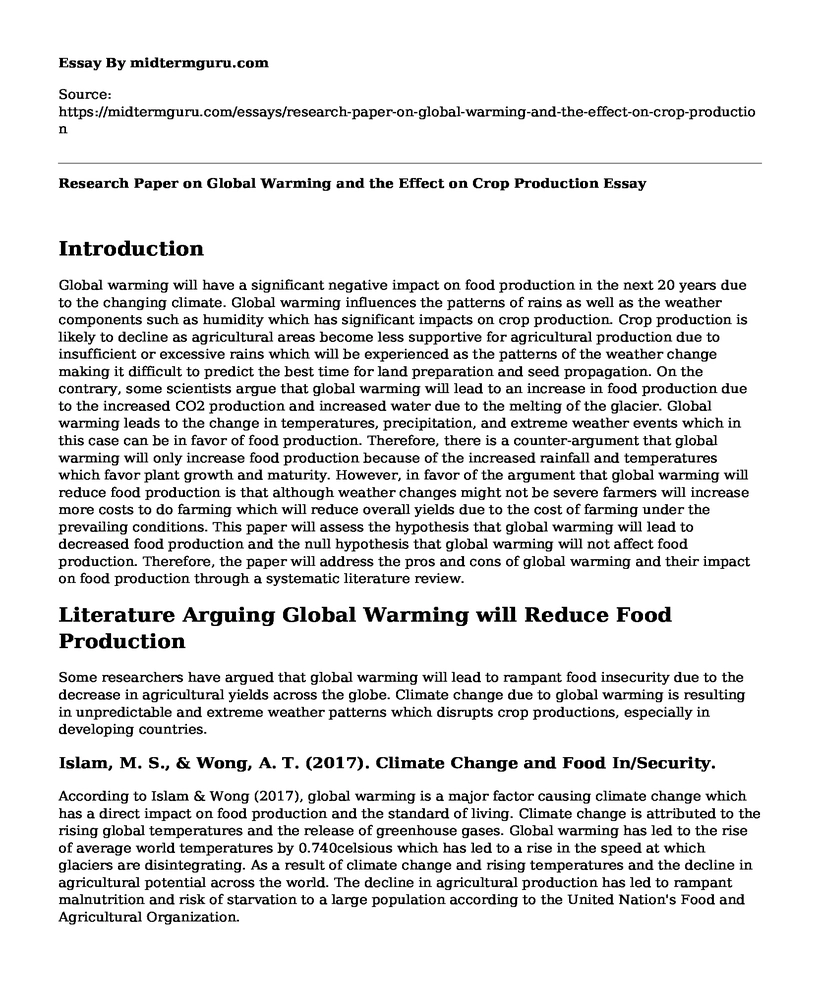 Research Paper on Global Warming and the Effect on Crop Production