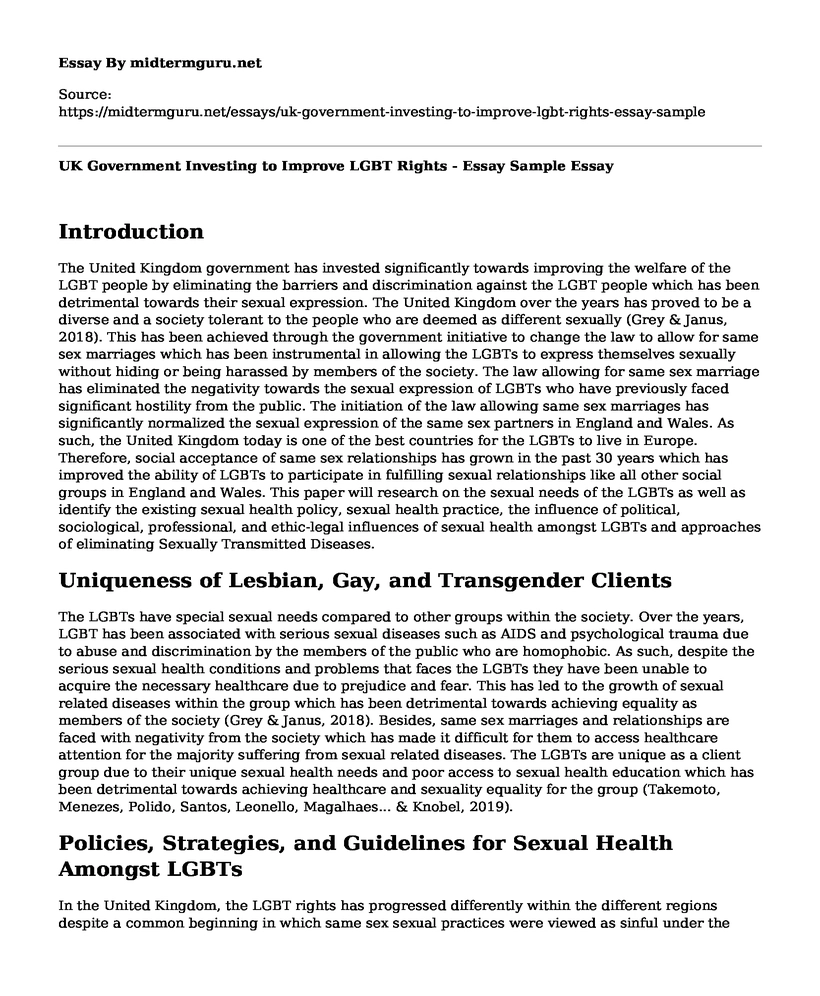 UK Government Investing to Improve LGBT Rights - Essay Sample