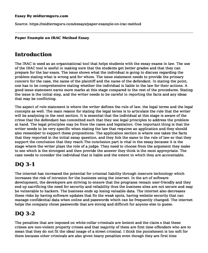 Paper Example on IRAC Method