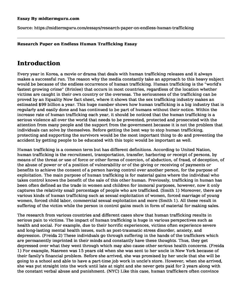 Research Paper on Endless Human Trafficking
