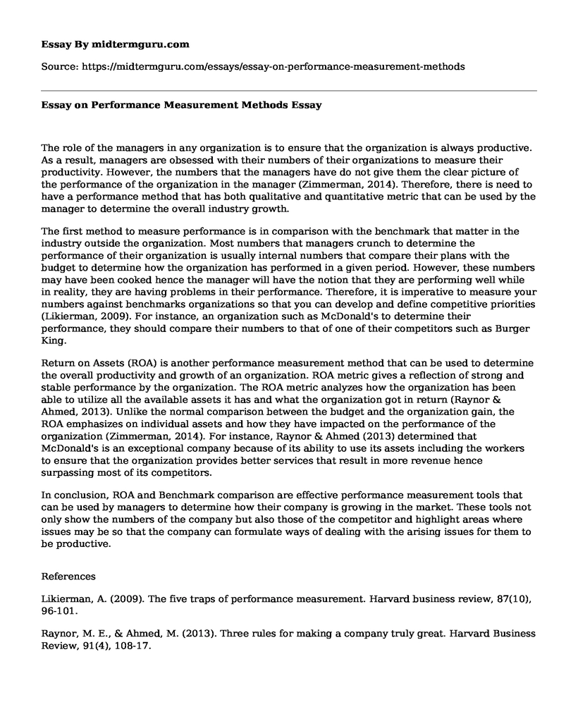 Essay on Performance Measurement Methods