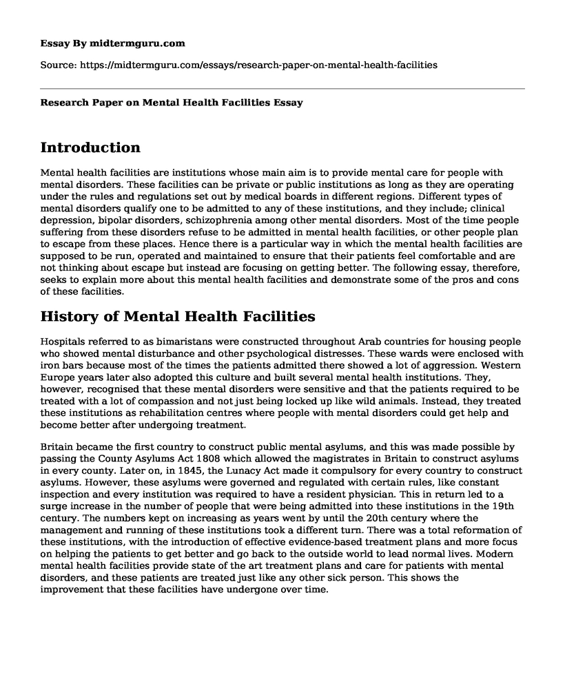 Research Paper on Mental Health Facilities