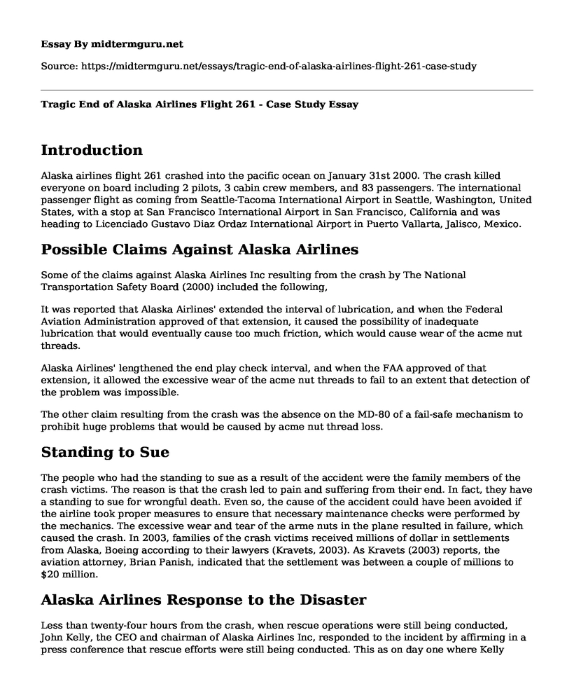 📚 Tragic End of Alaska Airlines Flight 261 Case Study Free Essay