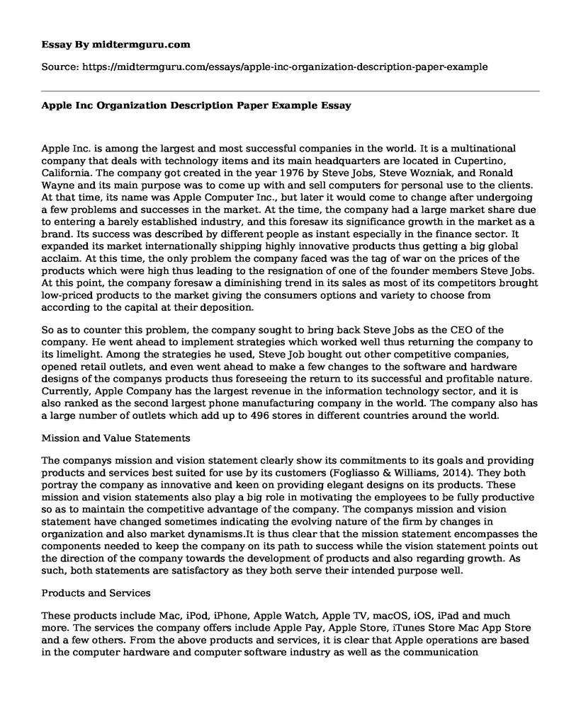 Apple Inc Organization Description Paper Example