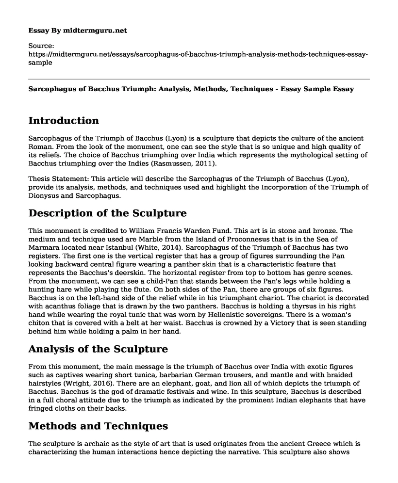 Sarcophagus of Bacchus Triumph: Analysis, Methods, Techniques - Essay Sample