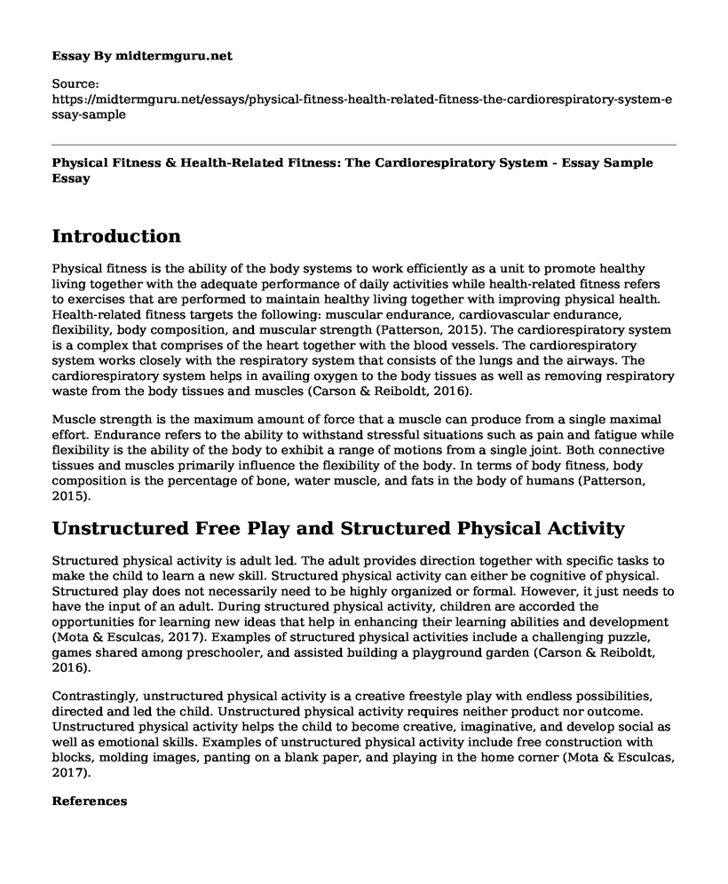 Physical Fitness & Health-Related Fitness: The Cardiorespiratory System - Essay Sample