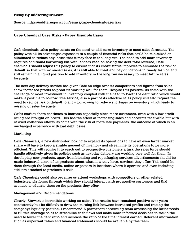 Cape Chemical Case Risks - Paper Example