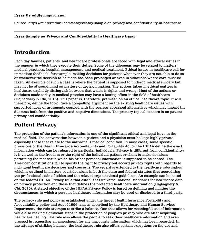 Essay Sample on Privacy and Confidentiality in Healthcare