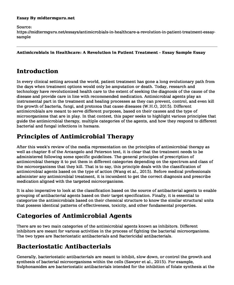 Antimicrobials in Healthcare: A Revolution in Patient Treatment - Essay Sample
