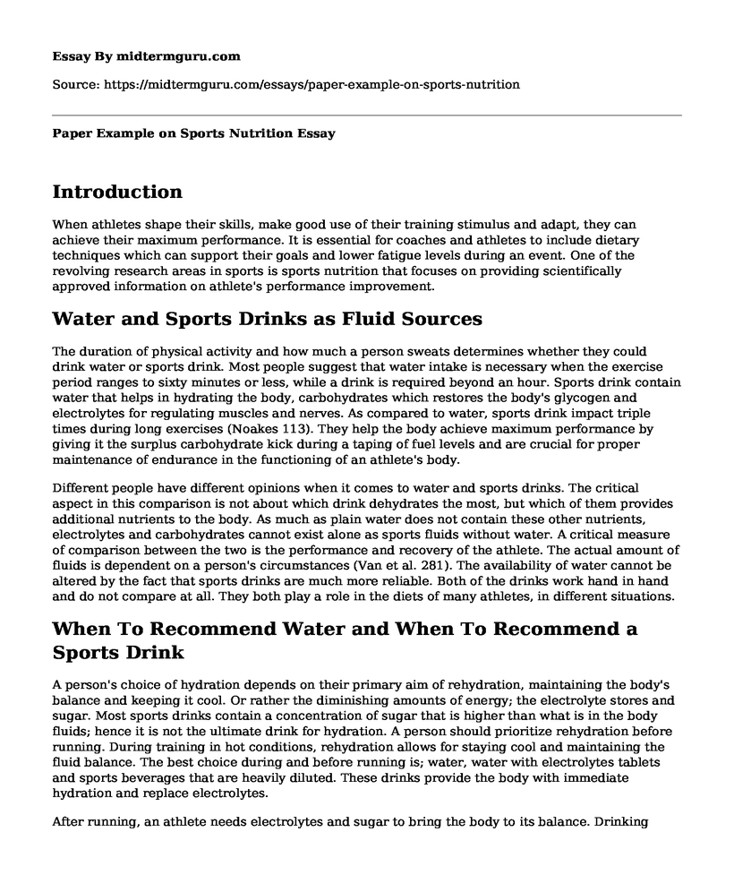 Paper Example on Sports Nutrition 