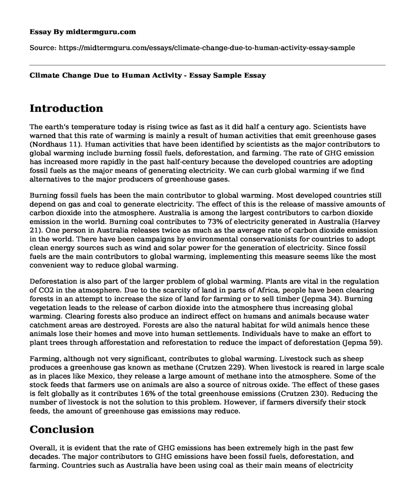 Climate Change Due to Human Activity - Essay Sample